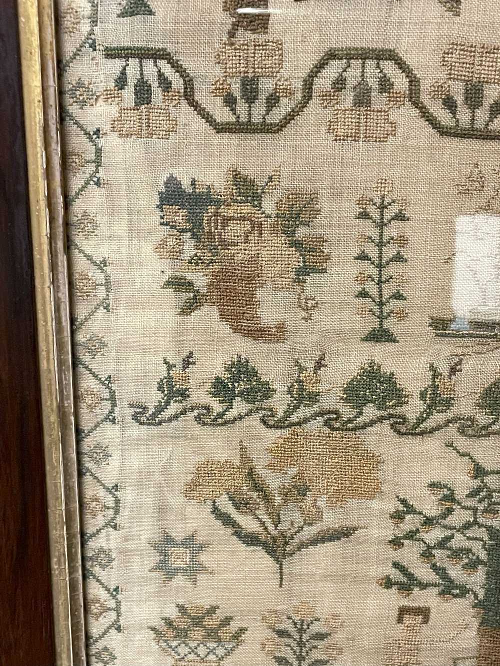 EARLY VICTORIAN NEEDLEWORK SAMPLER, by Susannah Terrington aged 10, dated 1842, decorated with - Image 11 of 15