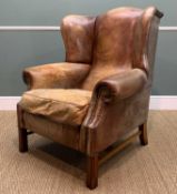 LAURA ASHLEY LEATHER GEORGIAN STYLE WINGBACK ARMCHAIR, moulded legs, loose cushion, 90cms (w)