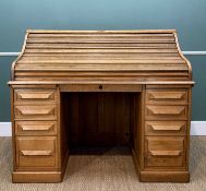 AMERICAN OAK CLERK'S ROLL TOP DESK, Cutler & Sons, c.1900, tambour front with pigeon holes and