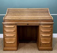 AMERICAN OAK CLERK'S ROLL TOP DESK, Cutler & Sons, c.1900, tambour front with pigeon holes and