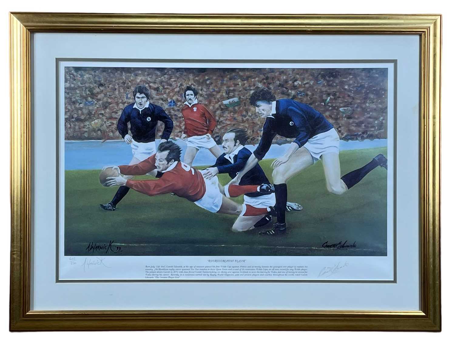 SPORTING MEMORABILIA, including five paintings of Welsh rugby players by artist Richard O'Connell, - Image 5 of 16