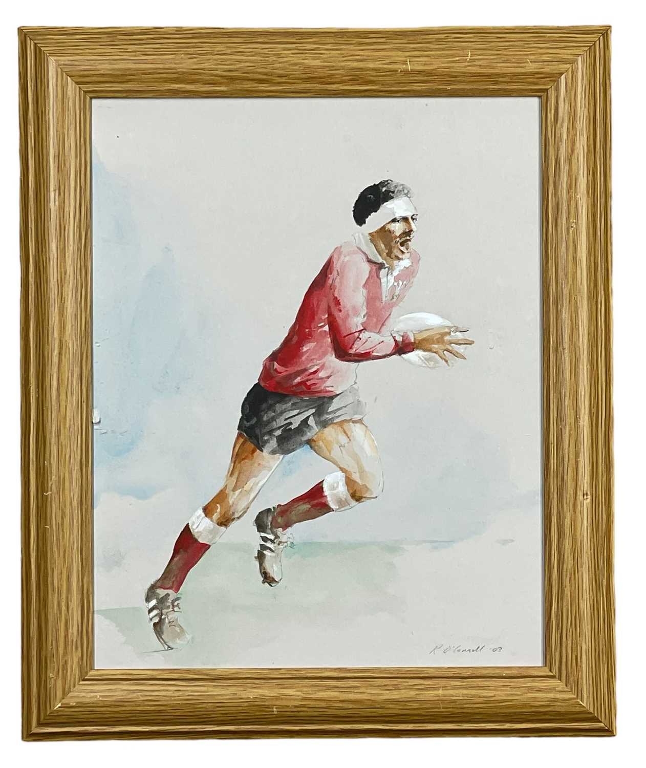 SPORTING MEMORABILIA, including five paintings of Welsh rugby players by artist Richard O'Connell, - Image 14 of 16