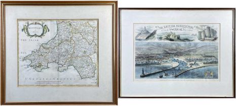 ROBERT MORDEN coloured antique map 'South Wales', 35 x 43cms (framed and glazed); together with
