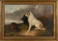 ATTRIBUTED TO EDWARD ARMFIELD (1817-1896) oil on canvas - Two terriors seated beside pottery jug