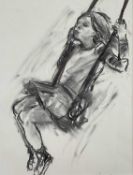 ‡ GLORIA (GLO) WILLIAMS charcoal on paper - untitled, a girl on a swing, signed, 48 x 37cms