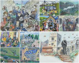 ‡ MAXINE ROGERS (20th C.), gouache - six original illustrations for novels by Fred Secombe, based on
