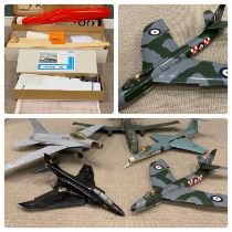 FIVE RADIO CONTROLLED JET PLANE MODELS & THREE BOXED KIT MODEL PLANES, unbuilt, unchecked