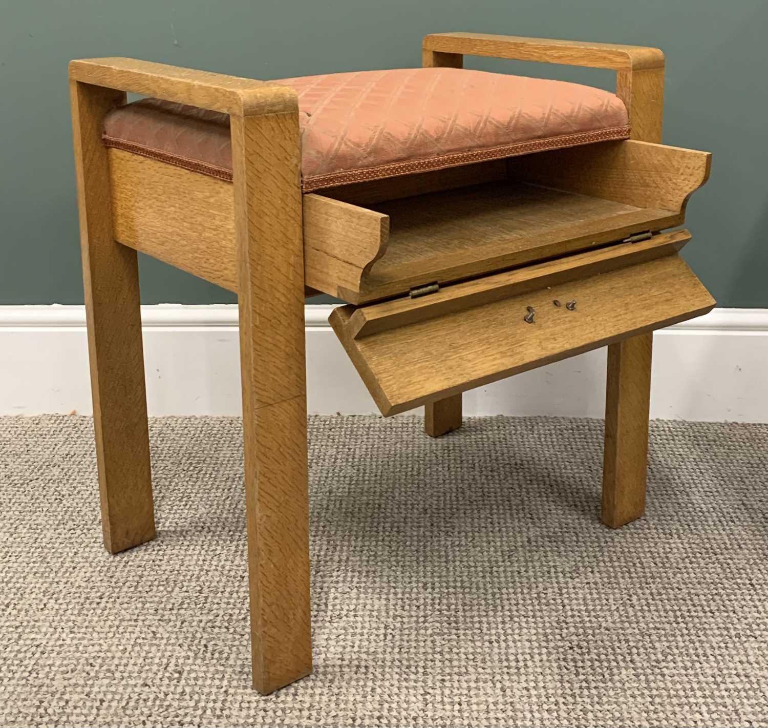 G PLAN BRANDON OAK COCKTAIL SIDEBOARD & A LIGHT OAK UPHOLSTERED TOP PIANO STOOL (unbranded), - Image 8 of 9