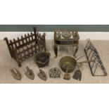 VICTORIAN AND LATER HOUSEHOLD METALWARE to include a wrought iron grate basket, 38.5 (H) x 52 (W)