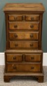 REPRODUCTION MAHOGANY MINIATURE CHEST ON CHEST, two short, three long drawers, base section of two