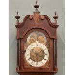 JOHN HEALY OF MANCHESTER VICTORIAN LONGCASE CLOCK inlaid mahogany, colourful arched top moon-phase