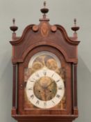 JOHN HEALY OF MANCHESTER VICTORIAN LONGCASE CLOCK inlaid mahogany, colourful arched top moon-phase