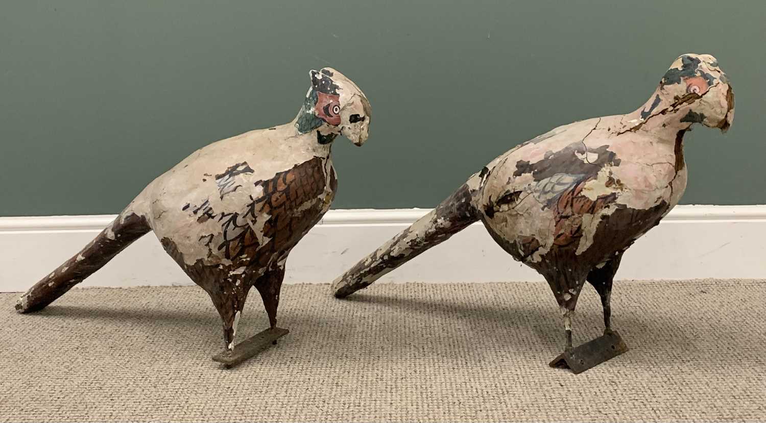 TAXIDERMY STAGS HEAD MOUNTED ON A SHIELD SHAPE BOARD, two dummy pheasant figurines in wood, foam and - Image 6 of 7