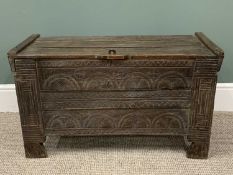 LATE 18TH/EARLY 19TH CENTURY CARPATHIAN SHEPHERD CHEST, primitive hewn timber, possibly beech, peg
