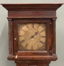 BRASS DIAL OAK LONGCASE CLOCK, circa 1780, 11 inch square dial, pierced cherubic head spandrels,