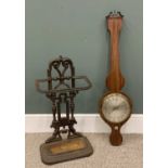 GEORGIAN STYLE MAHOGANY BANJO BAROMETER & VICTORIAN CAST IRON STICK STAND 99, (H) x 25 (diam.) and