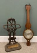 GEORGIAN STYLE MAHOGANY BANJO BAROMETER & VICTORIAN CAST IRON STICK STAND 99, (H) x 25 (diam.) and