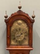 CHARLES BANYARD - EAST DEARHAM - GEORGE III PERIOD MAHOGANY LONGCASE CLOCK, arched top brass dial,