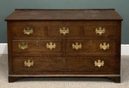 ANTIQUE OAK LANCASHIRE STYLE MULE CHEST, lift-up lid, three blind drawers, two short and one long