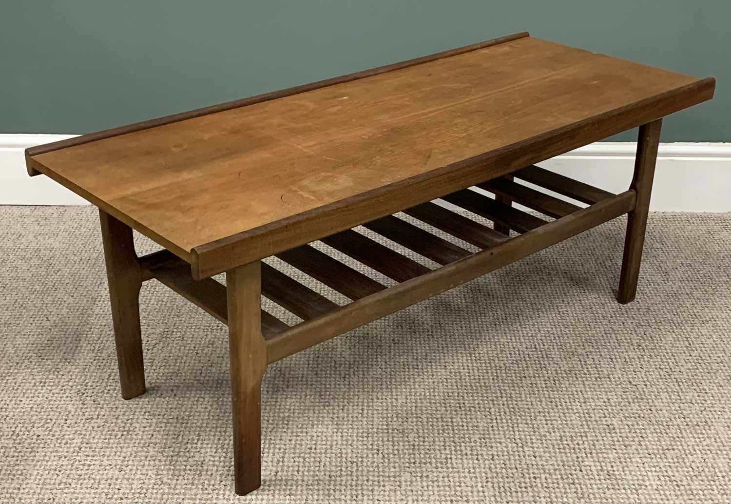 VINTAGE & LATER TABLES & STOOLS comprising, mid-century teak long john coffee table, under tier - Image 2 of 6