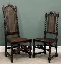 TWO ANTIQUE OAK CAROLEAN STYLE HALL CHAIRS comprising circa 1820 example with cane back and seat,