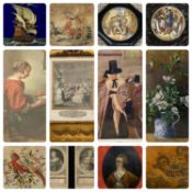 FOURTEEN VARIOUS PAINTINGS, PRINTS, NEEDLEWORK PANELS ETC, including SYDNEY CURNOW VOSPER (British