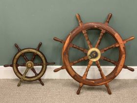 TWO SHIPS/BOAT WHEELS to include a late 20th Century example, fixed brass boss, eight radiating