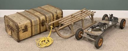 VINTAGE AND LATER COLLECTABLES GROUP comprising a slatted wooden sledge/ toboggan, 24 (H) x 110 (