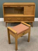 G PLAN BRANDON OAK COCKTAIL SIDEBOARD & A LIGHT OAK UPHOLSTERED TOP PIANO STOOL (unbranded),