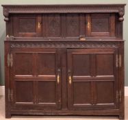 18TH CENTURY WELSH OAK DEUDDARN, one piece peg-joined construction, carved upper frieze and turned