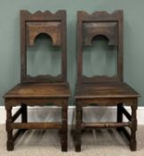 NEAR PAIR OF 18TH CENTURY HIGHBACK HALL CHAIRS, carved with the names JANE WILLIAMS - BORN 1674 &