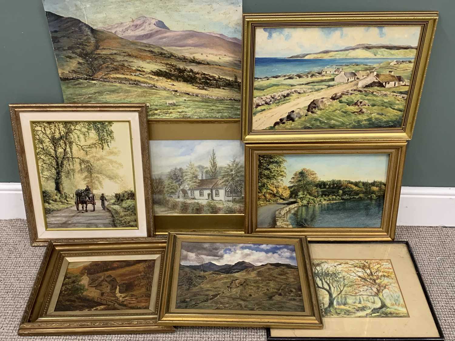 FOURTEEN VARIOUS PAINTINGS & PRINTS, the paintings in mixed media depicting cottage, lakeside and - Image 17 of 17