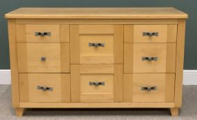 MODERN SOLID LIGHTWOOD EIGHT DRAWER SIDEBOARD (matching the previous lot), moulded edge top, two
