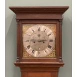 HENRY CHATER OF RINGWOOD 18TH CENTURY LONGCASE CLOCK, oak case,12 inch square brass dial, silvered