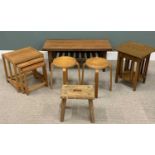 VINTAGE & LATER TABLES & STOOLS comprising, mid-century teak long john coffee table, under tier