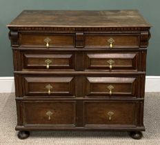 OAK CHEST OF DRAWERS circa 1800, two short over three long pine lined drawers, the two central