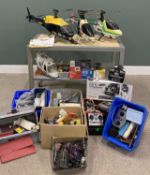 THREE RADIO CONTROLLED HELICOPTER MODELS & A LARGE QUANTITY OF ASSOCIATED EQUIPMENT including a