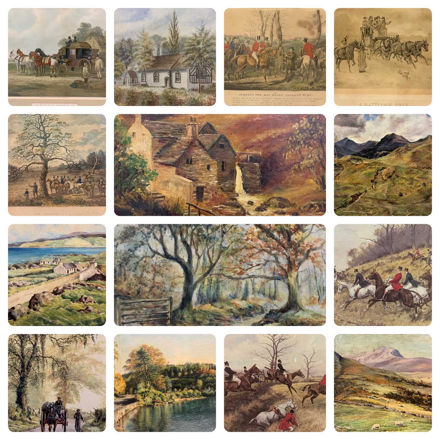 FOURTEEN VARIOUS PAINTINGS & PRINTS, the paintings in mixed media depicting cottage, lakeside and