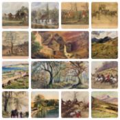 FOURTEEN VARIOUS PAINTINGS & PRINTS, the paintings in mixed media depicting cottage, lakeside and