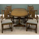 OLD CHARM OAK DINING TABLE AND SIX (4+2) CHAIRS, Lancaster model extending dining table with one