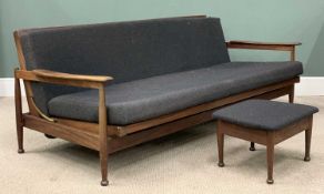 GUY ROGERS TEAK AND UPHOLSTERED SETTEE/DAY BED WITH MATCHING FOOTSTOOL retailed by Heals designed by
