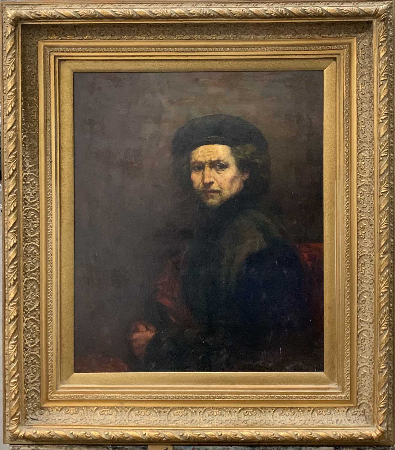 AFTER REMBRANDT VAN RIJN, Self Portrait, oil on canvas in a contemporary gilt frame, no visible - Image 2 of 3