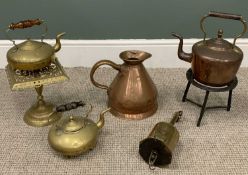 VICTORIAN & LATER COPPER AND BRASSWARE GROUP to include a Victorian copper kettle with acorn knop,