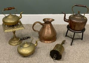 VICTORIAN & LATER COPPER AND BRASSWARE GROUP to include a Victorian copper kettle with acorn knop,