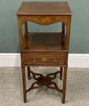 GEORGIAN YEW AND MAHOGANY NIGHTSTAND Sheraton type fan inlay to the front frieze and lower single