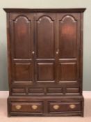 18TH CENTURY OAK PRESS CUPBOARD, circa 1760, peg-joined, panel sided, twin front opening doors and