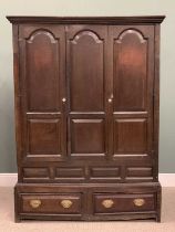 18TH CENTURY OAK PRESS CUPBOARD, circa 1760, peg-joined, panel sided, twin front opening doors and