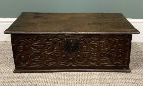 CARVED FRONT OAK BIBLE BOX, Circa 1780, 22 (H) x 66 (W) x 36cms (D) Provenance: deceased estate