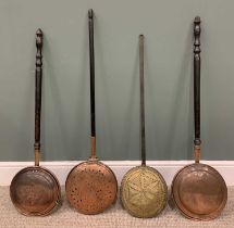 ANTIQUE COPPER & BRASSWARE comprising 2 x long-handled chestnut roasters, both with pierced lids