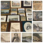 APPROXIMATELY TWENTY FRAMED PICTURES AND PRINTS ETC including early views of Menai, Barmouth,
